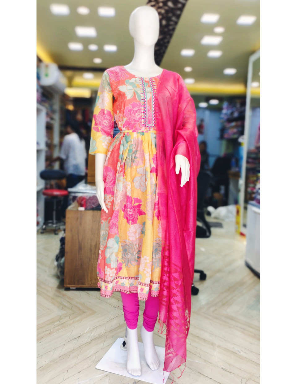 Digital Printed Silk Gown With Dupatta (KR2162)
