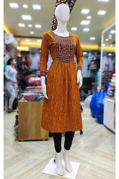 Rayon Printed Gown With Embroidery Work (KR2163)