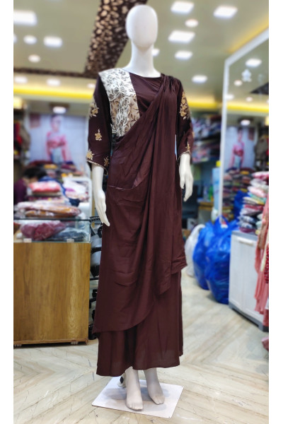 Rayon Long Gown With Contrast Color Patch Work Design And Golden Butta Weaving Work (KR2165)
