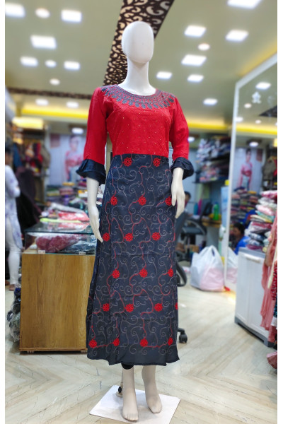 Rayon Embroidery Work Duel Shade Long Gown (KR2168)
