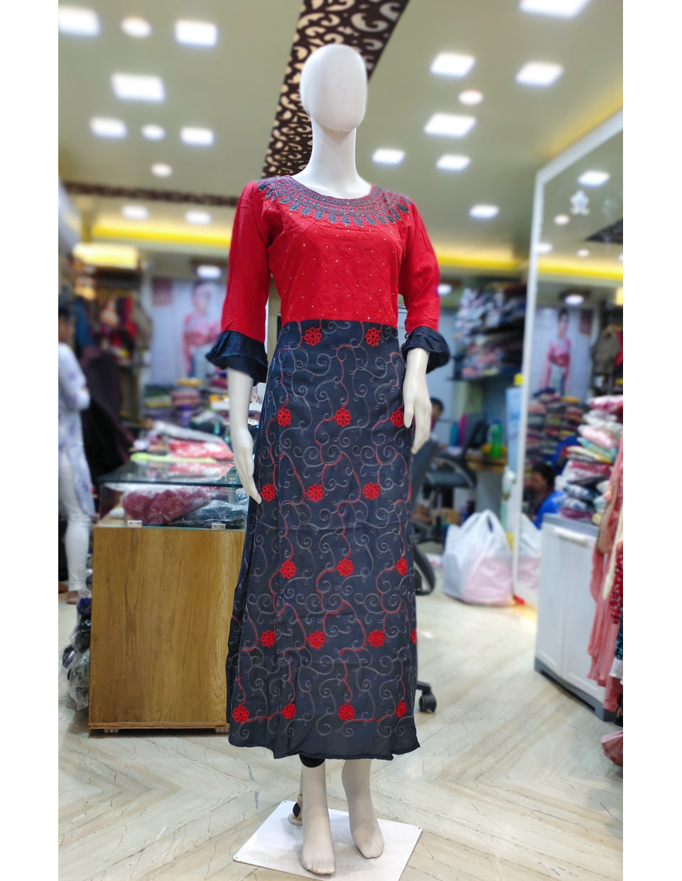 Rayon Embroidery Work Duel Shade Long Gown (KR2168)
