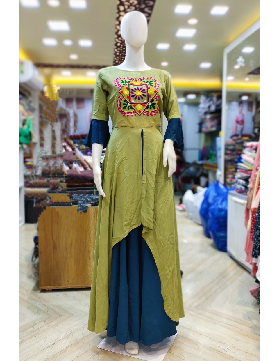 Rayon Embroidery Double Layer Work Long Gown (KR2170)