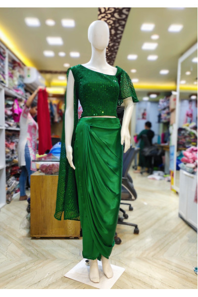 Georgette Sequence Work Top With Satin Dhoti Pant Set (KR2243)