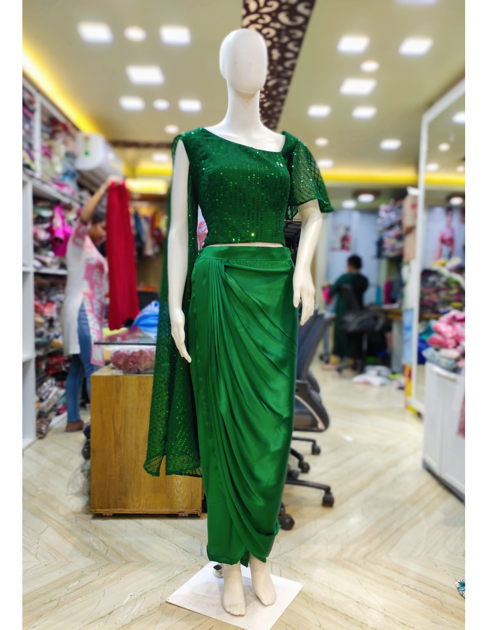 Georgette Sequence Work Top With Satin Dhoti Pant Set (KR2243)