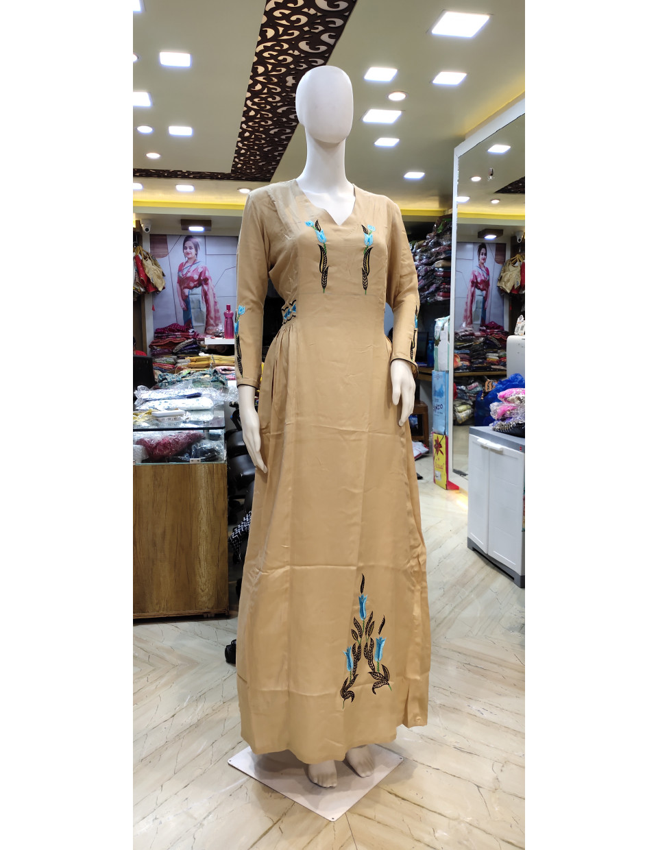 Rayon Long Gown With Highlighted Embroidery Work (KR2268)