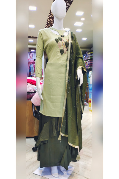 Rayon Skirt Kurti Set With Embroidery Work On The Top And Sequence Work On Dupatta (KR2271)