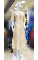 Cotton Blend A-Line Kurti With Highlighted Embroidery Yoke Portion (KR2277)