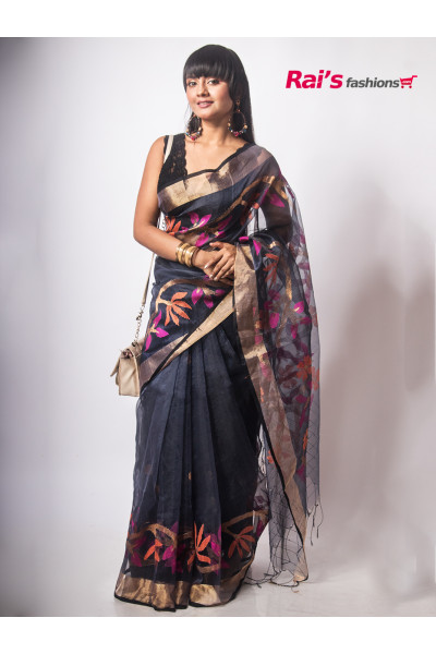 Premium Quality Pure Muslin Silk With Handweaving Exclusive Jamdani Work Saree (RAI201521)