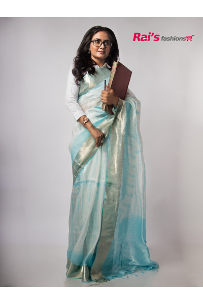 Premium Quality Silk Linen Saree With Fashionable Shibori Print All Over And Golden Zari Border (RAI201921)