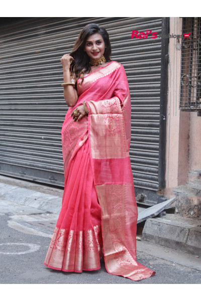 Pure Handloom Silk Linen Saree With Fine Benarasi Weaving Border And Pallu (RAI198421)