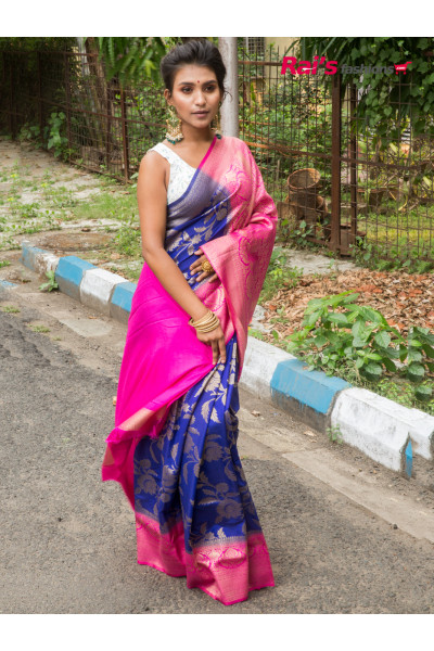 Silk Saree With Traditional Benarasi Weaving Work All Over And Contrast Color Border And Pallu (RAI197921)