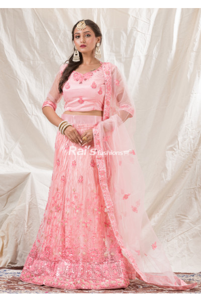 All Over Embroidery And Sequin Worked Pink Designer Lehenga (KR1446)