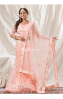 All Over Embroidery And Sequin Worked Peach Designer Lehenga (KR1448)
