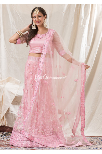 All Over Embroidery Worked Pink Designer Lehenga (KR1450)